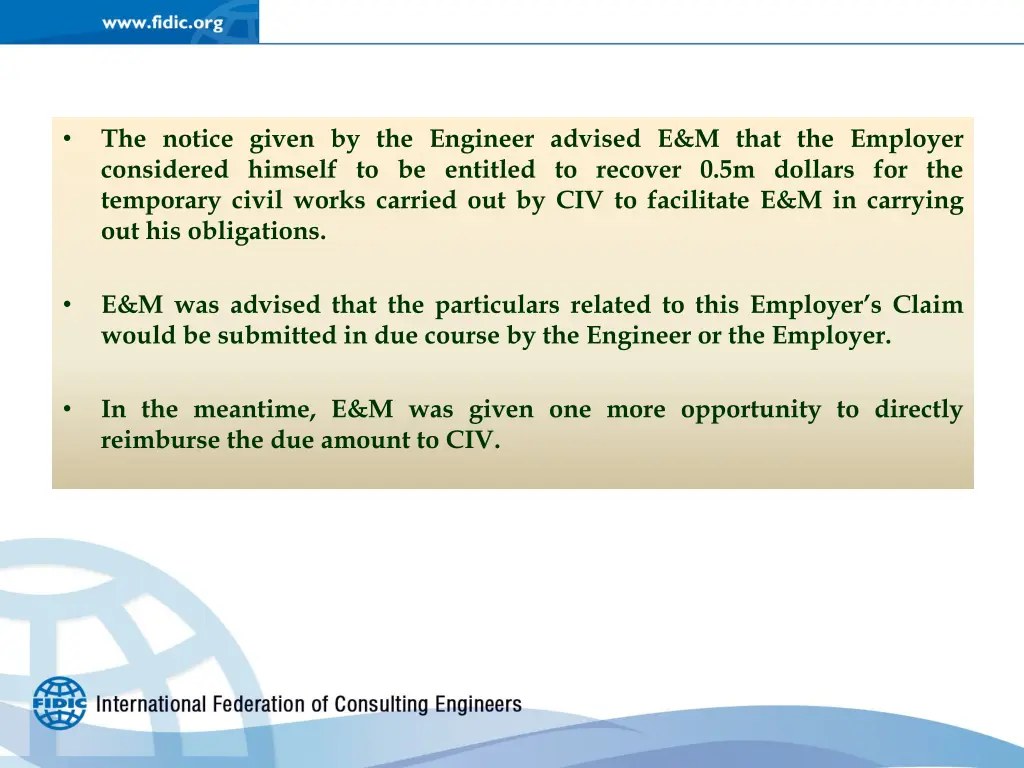 the notice given by the engineer advised e m that