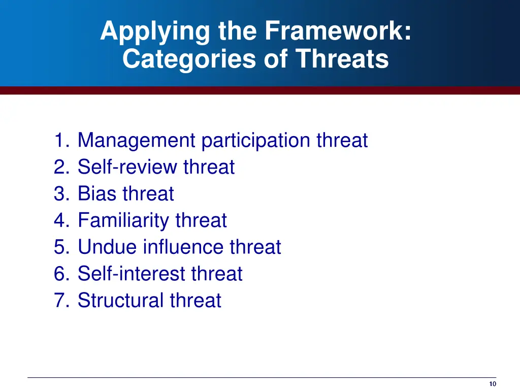 applying the framework categories of threats