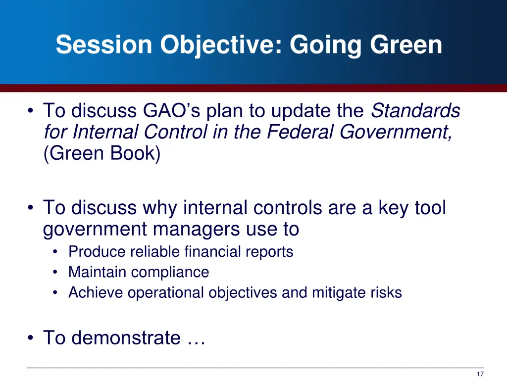 session objective going green