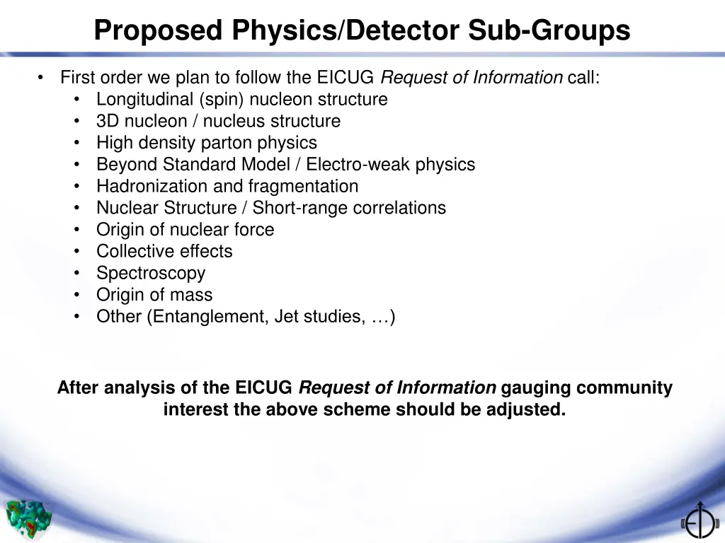 proposed physics detector sub groups