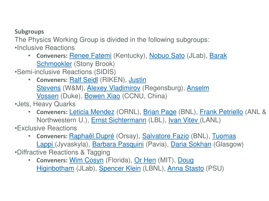 subgroups the physics working group is divided