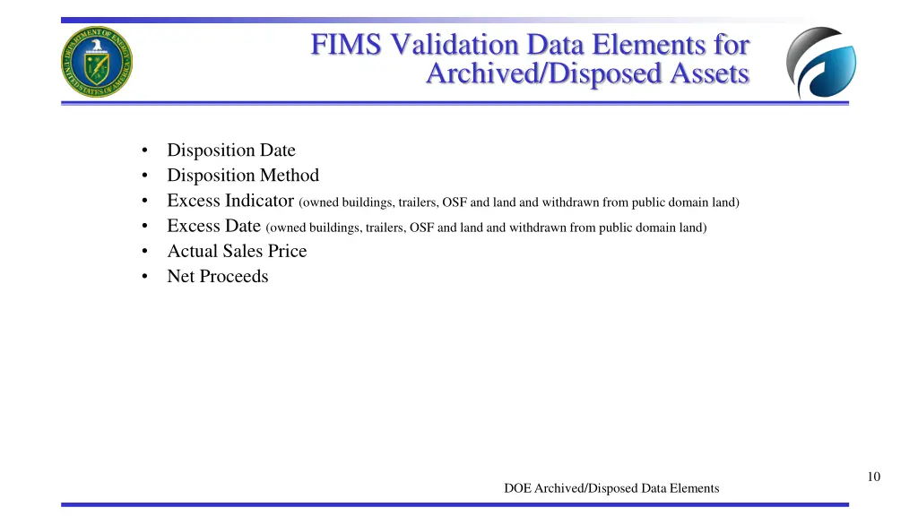 fims validation data elements for archived