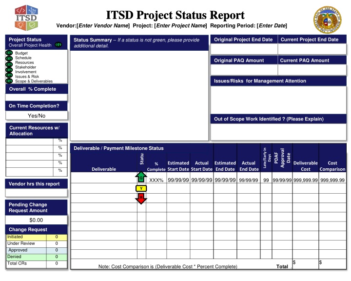 itsd project status report itsd project status