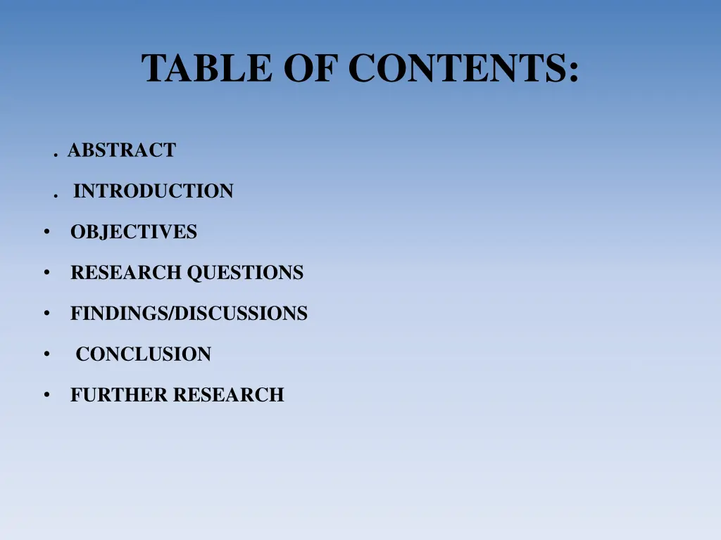 table of contents