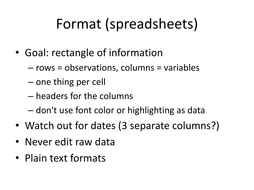 format spreadsheets