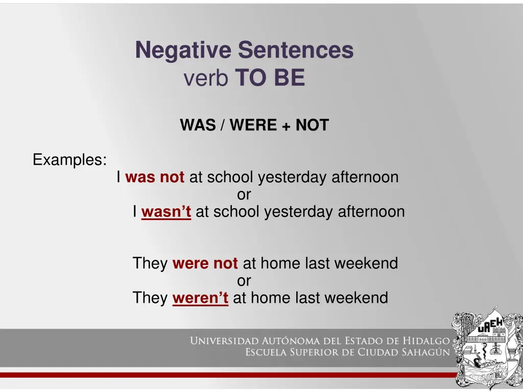 negative sentences verb to be