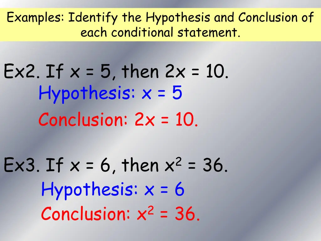 examples identify the hypothesis and conclusion 1