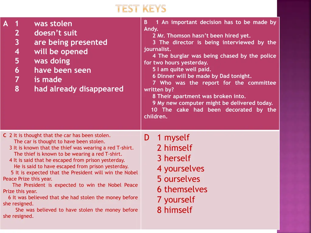 test keys