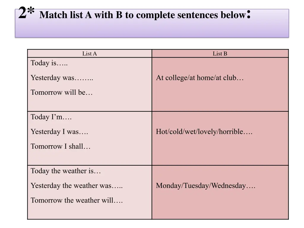 2 match list a with b to complete sentences below