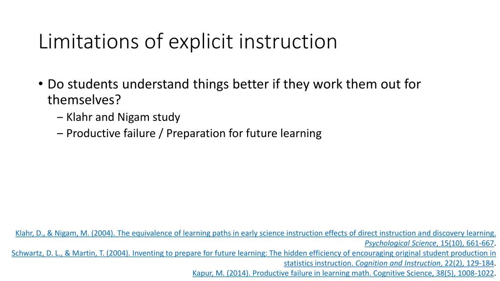 limitations of explicit instruction