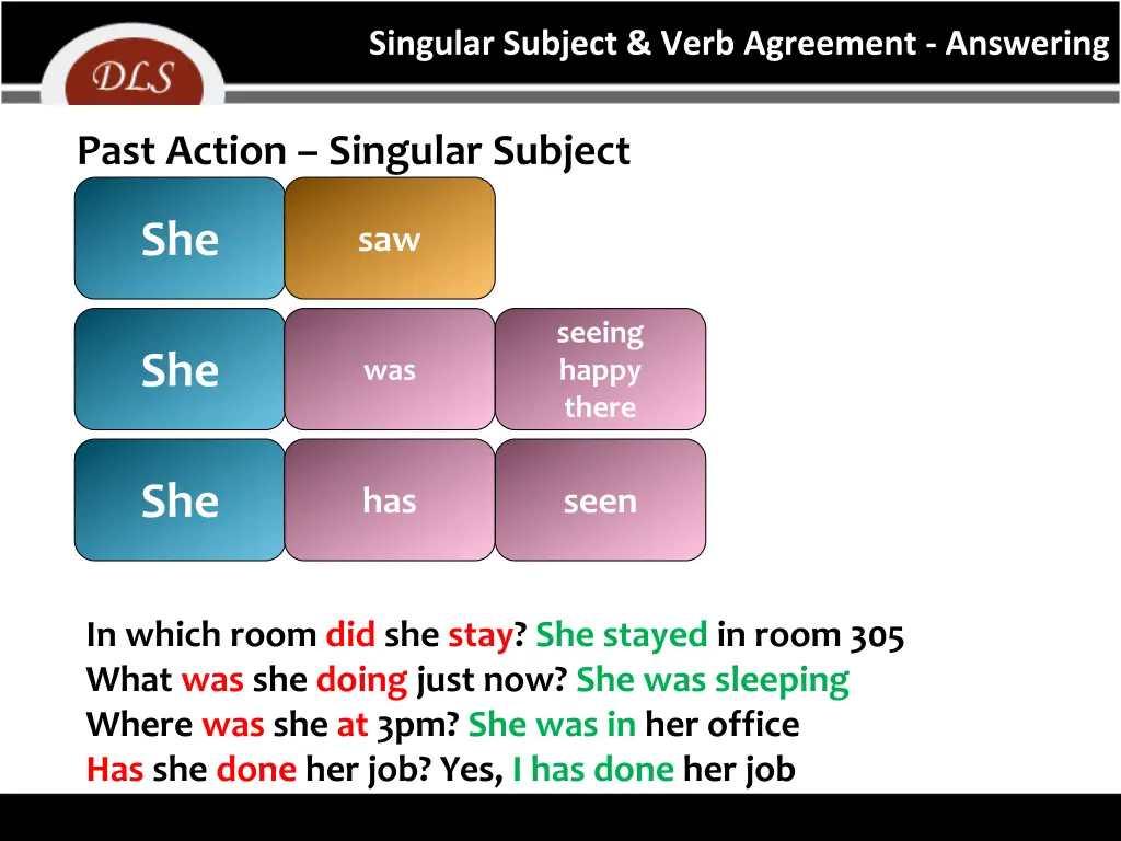 singular subject verb agreement answering