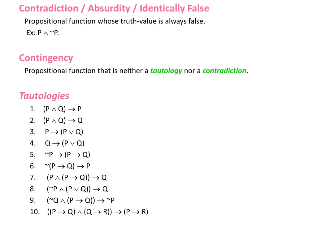 contradiction absurdity identically false