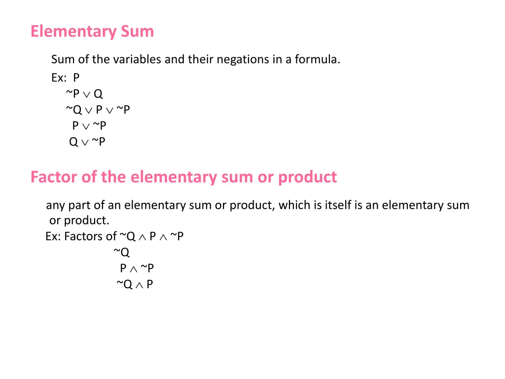 elementary sum sum of the variables and their