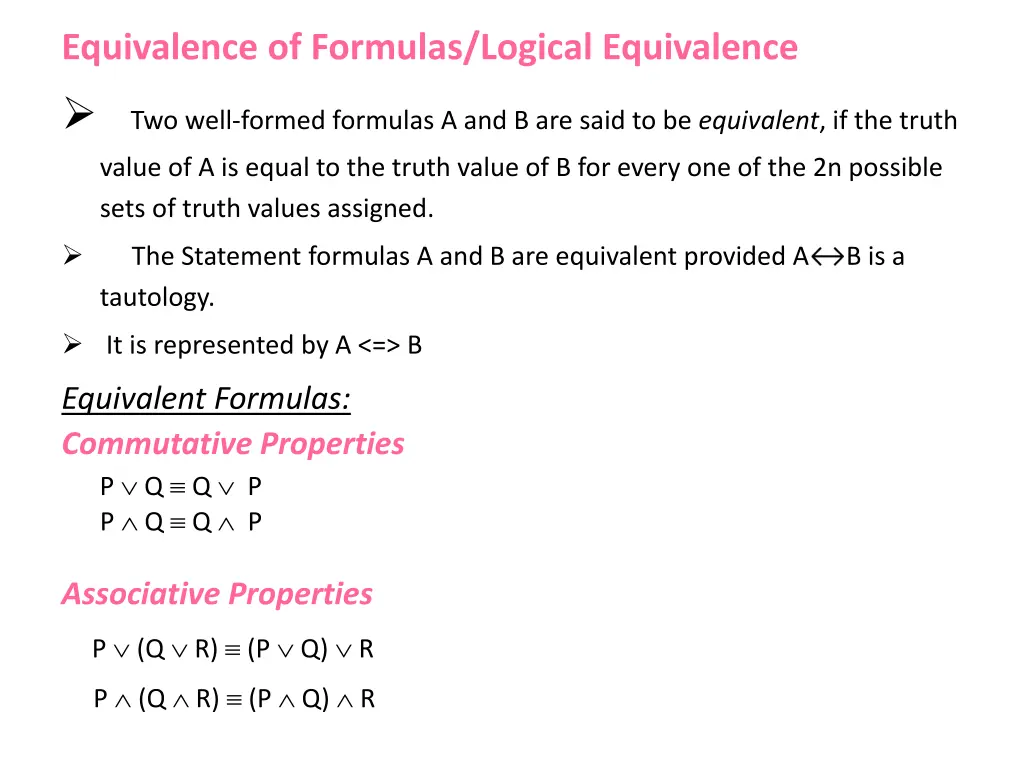 equivalence of formulas logical equivalence