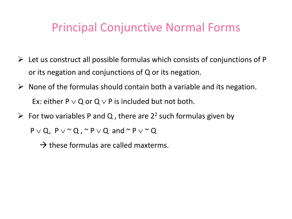 principal conjunctive normal forms