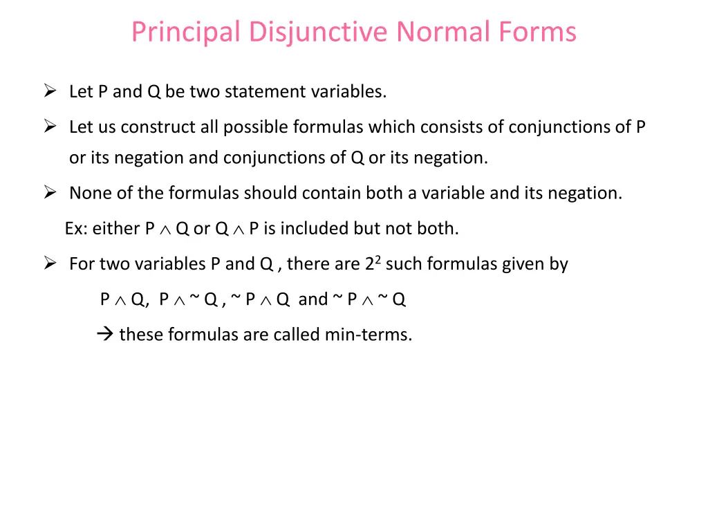 principal disjunctive normal forms