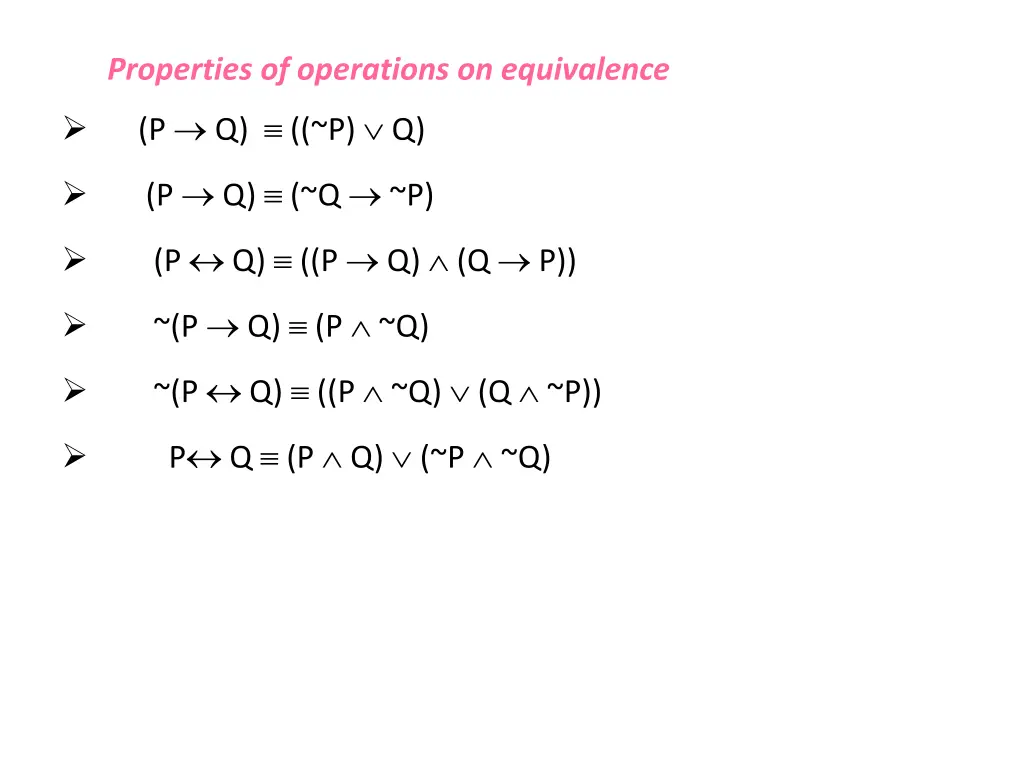 properties of operations on equivalence