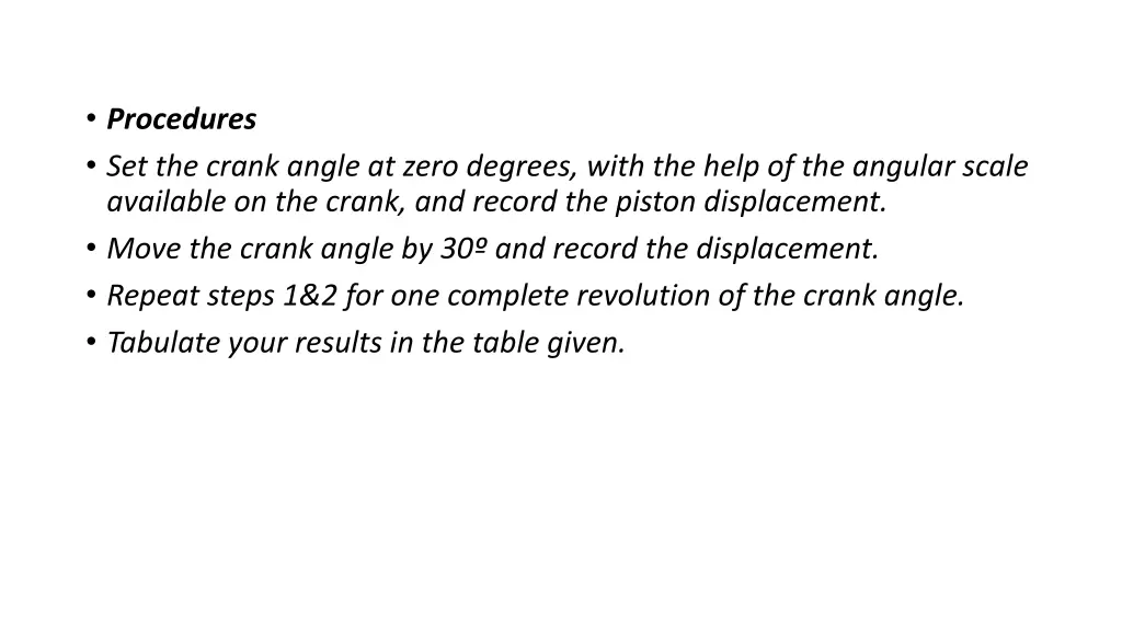 procedures set the crank angle at zero degrees