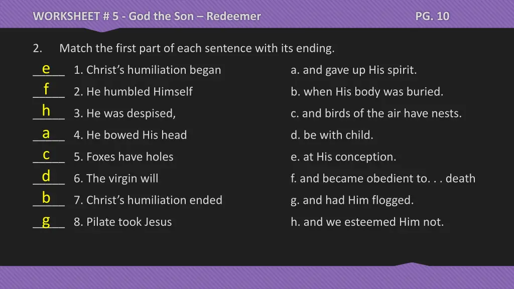 worksheet 5 god the son redeemer 1