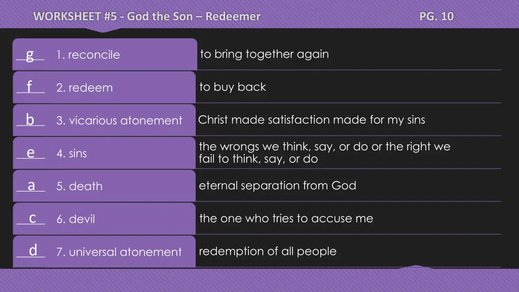 worksheet 5 god the son redeemer 2