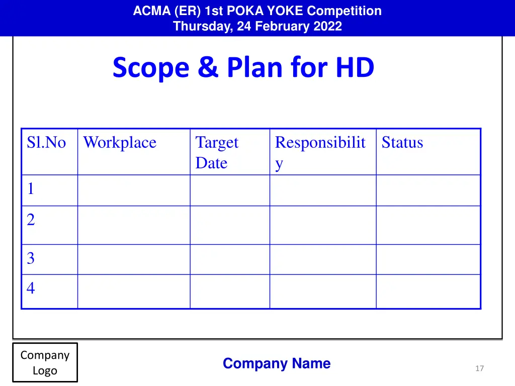 acma er 1st poka yoke competition thursday 16