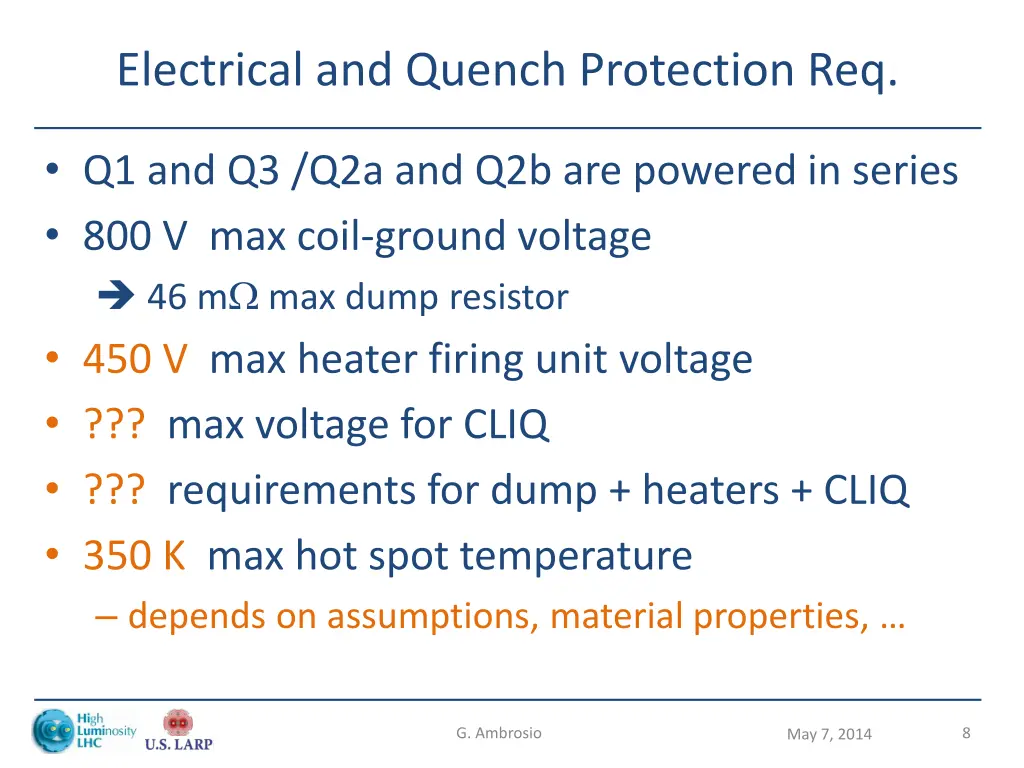 electrical and quench protection req