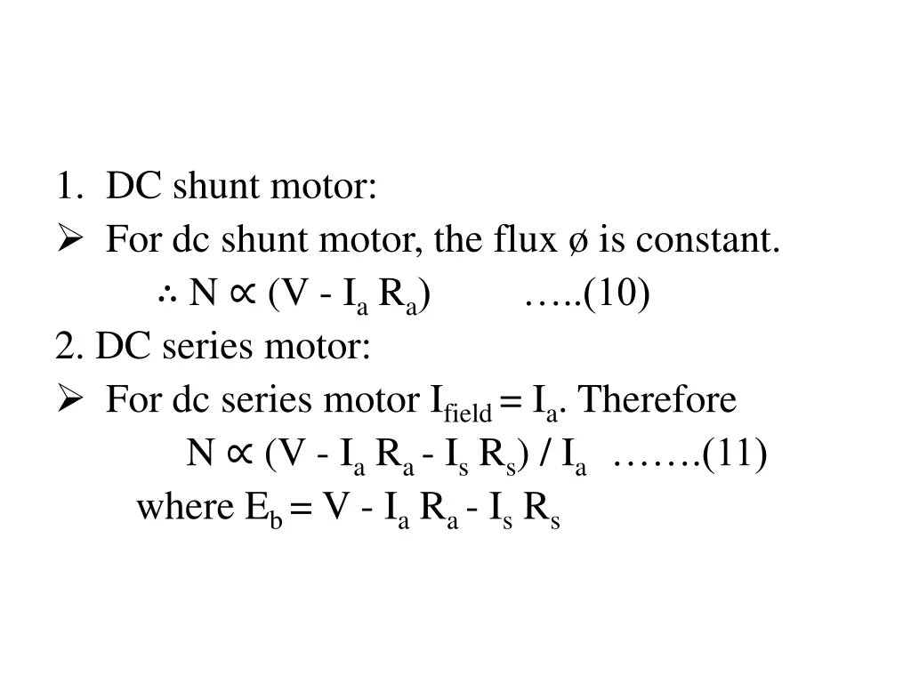 1 dc shunt motor for dc shunt motor the flux