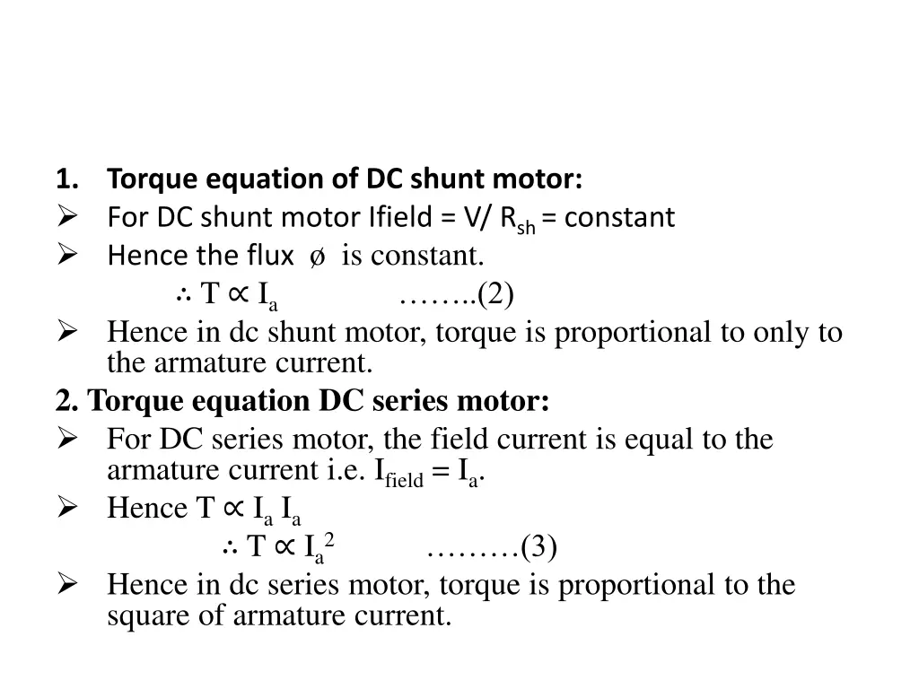 1 torque equation of dc shunt motor for dc shunt