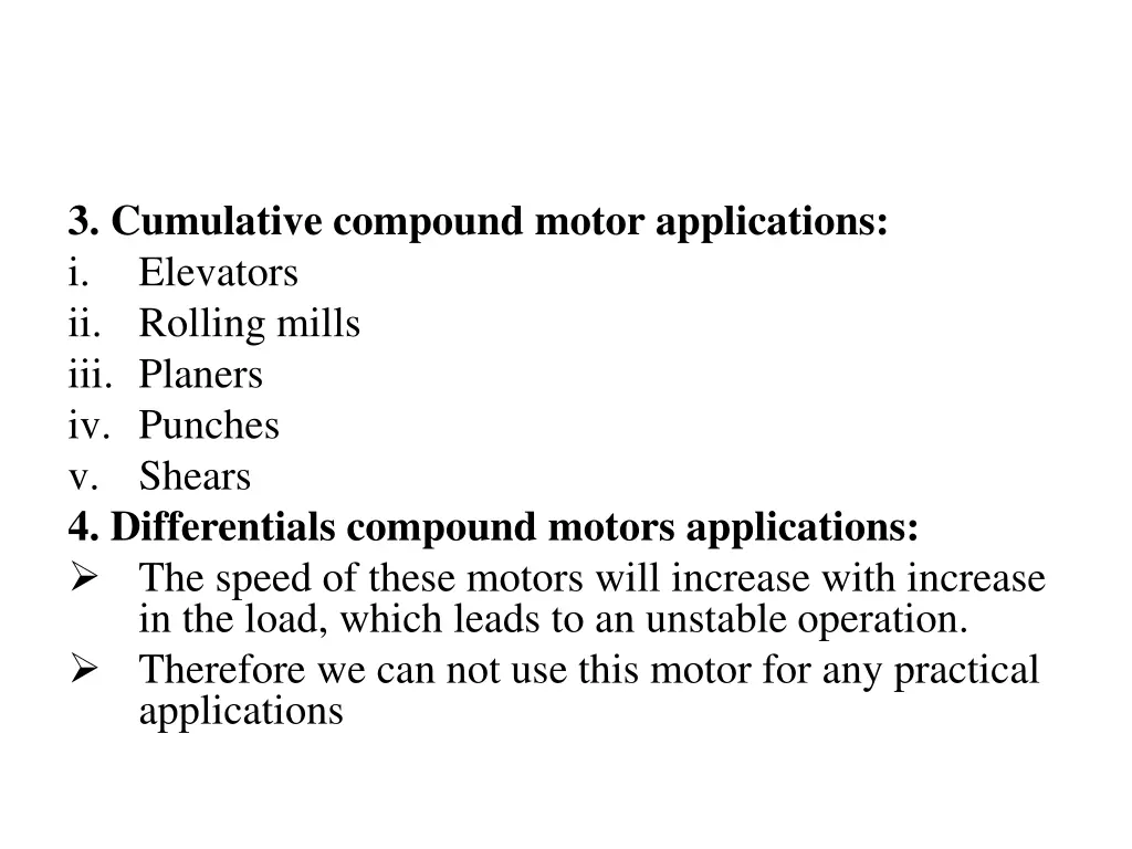 3 cumulative compound motor applications