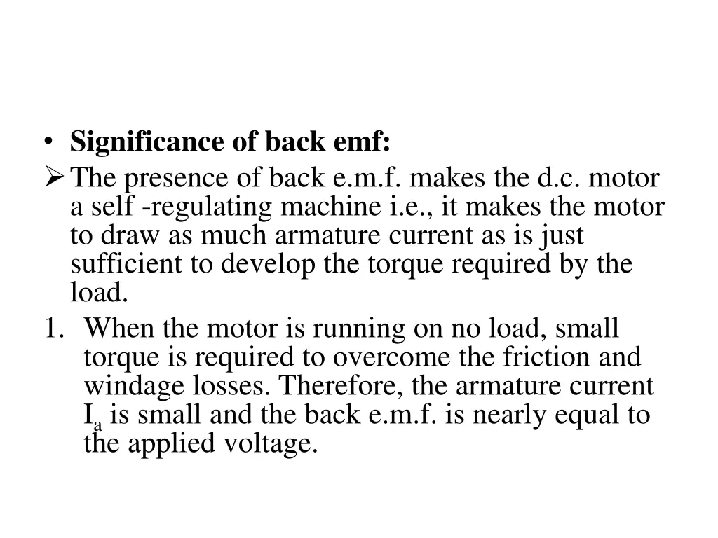 significance of back emf the presence of back