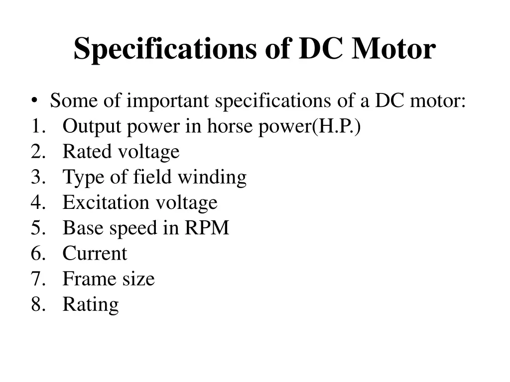 specifications of dc motor