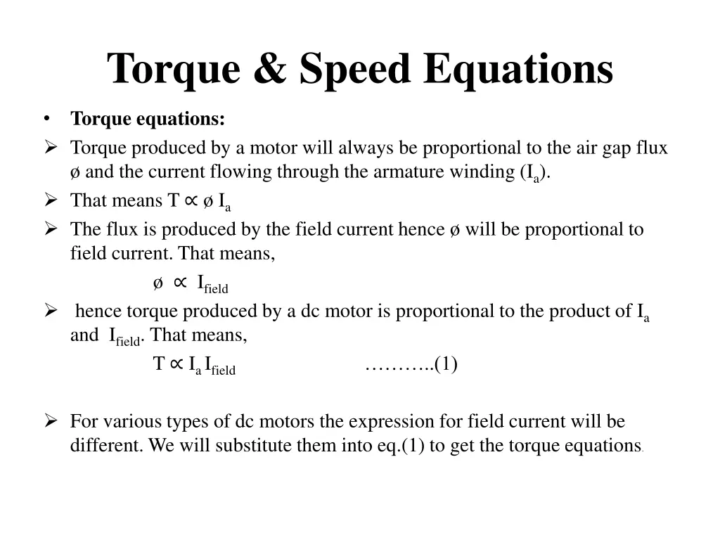 torque speed equations