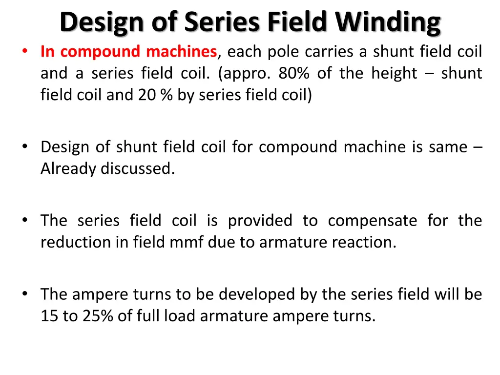 design of series field winding in compound