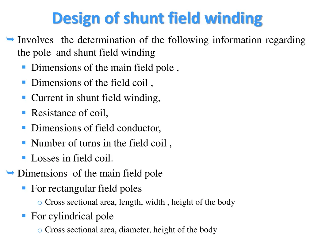 design of shunt field winding