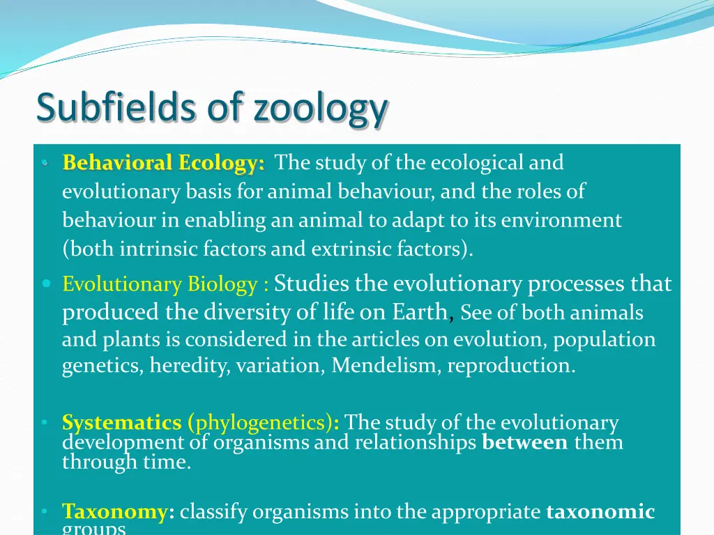 subfields of zoology 1