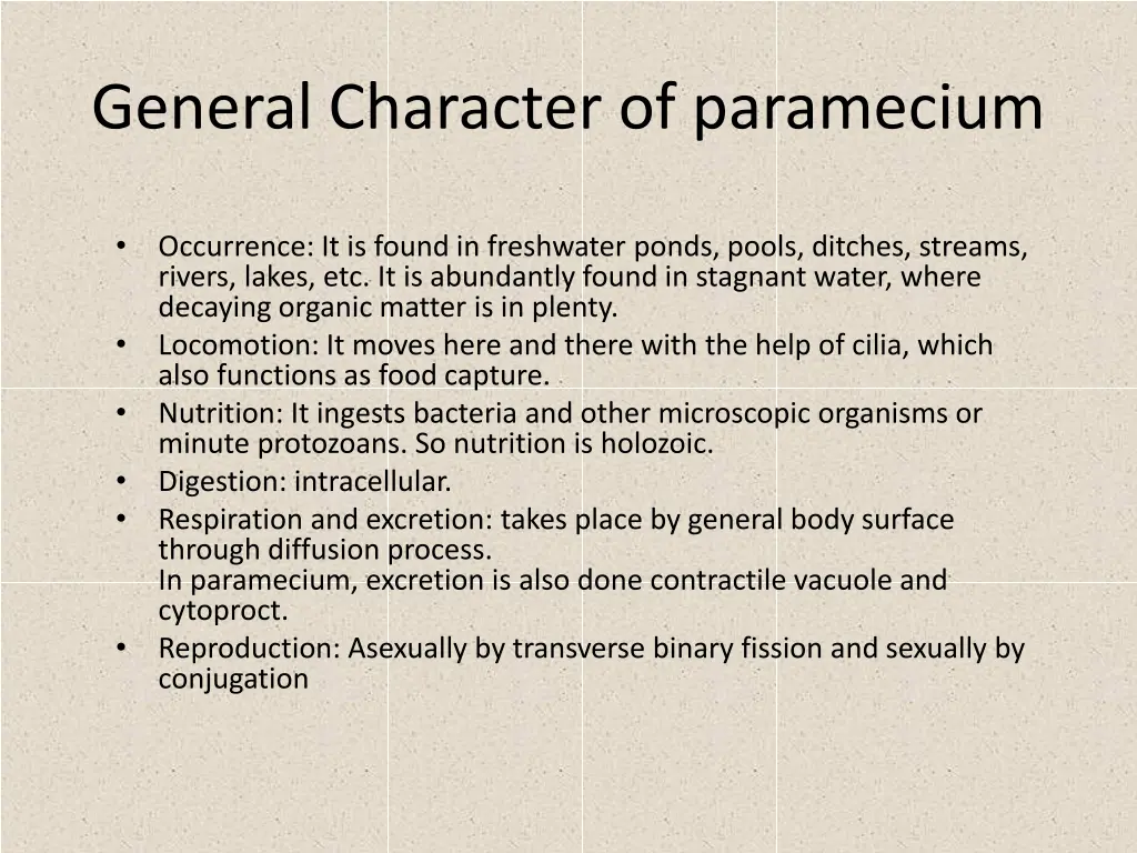 general character of paramecium