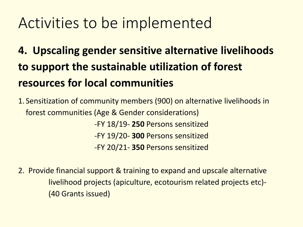 activities to be implemented 1