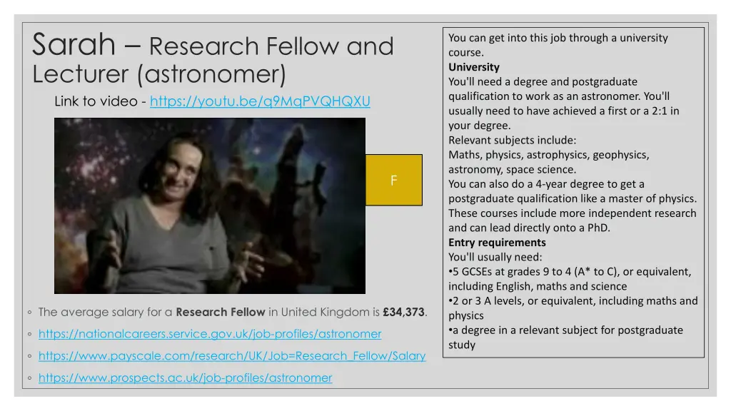 sarah research fellow and lecturer astronomer