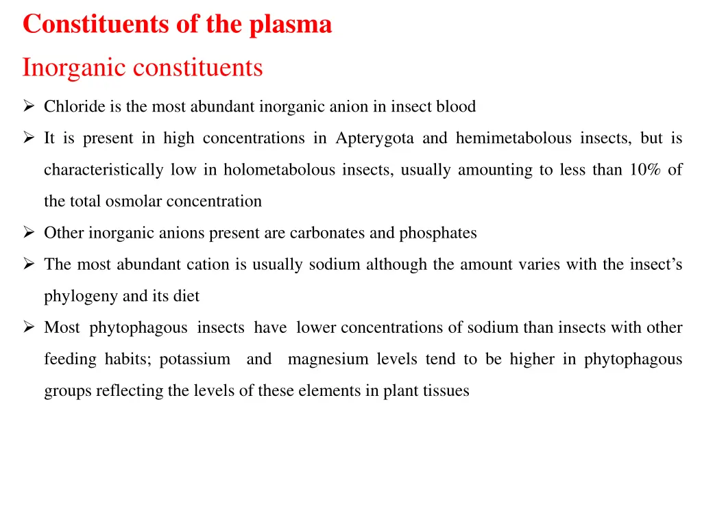 constituents of the plasma inorganic constituents