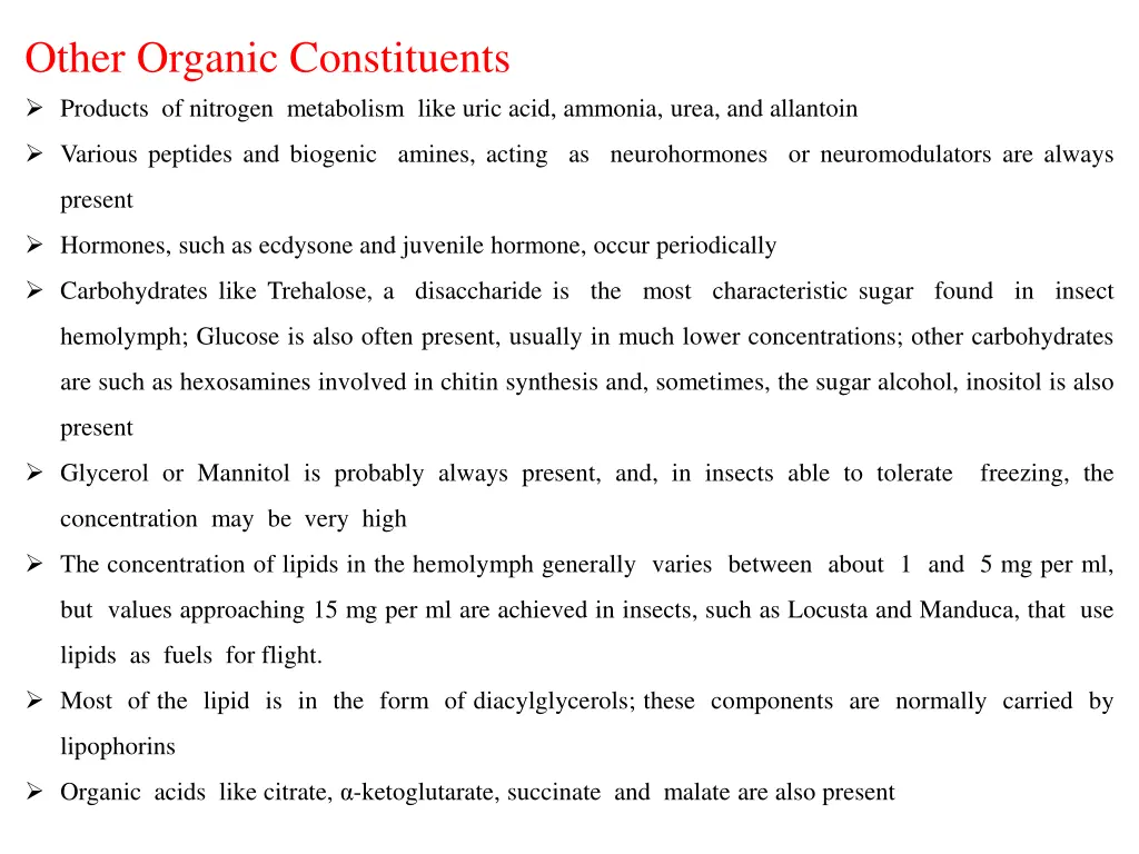 other organic constituents products of nitrogen