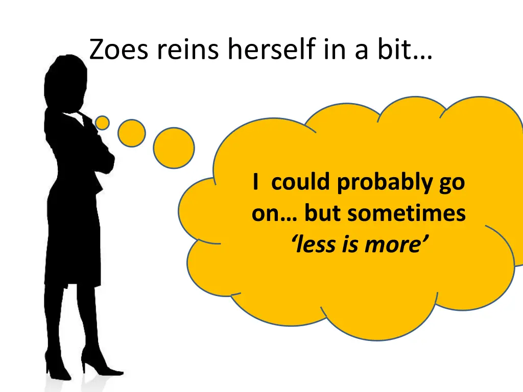 zoes reins herself in a bit