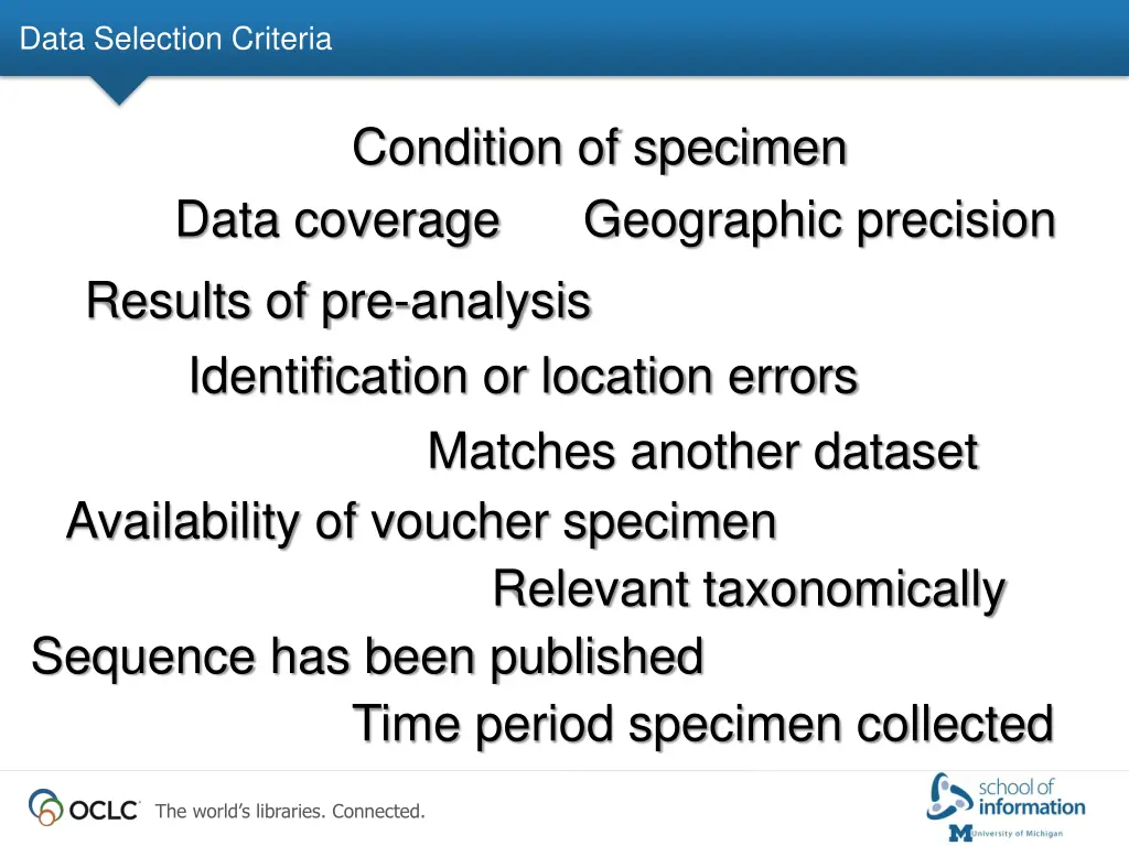 data selection criteria