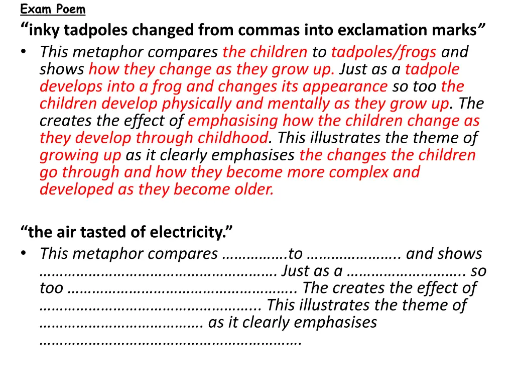 exam poem inky tadpoles changed from commas into