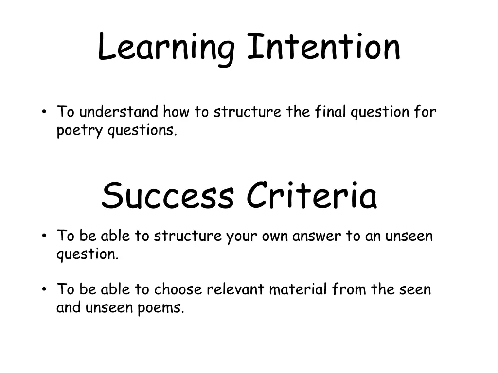 learning intention