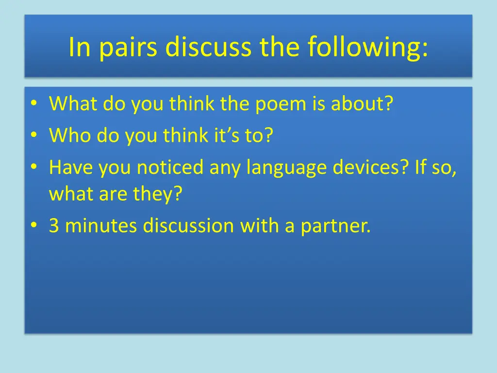 in pairs discuss the following