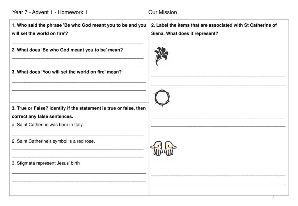 year 7 advent 1 homework 1 our mission