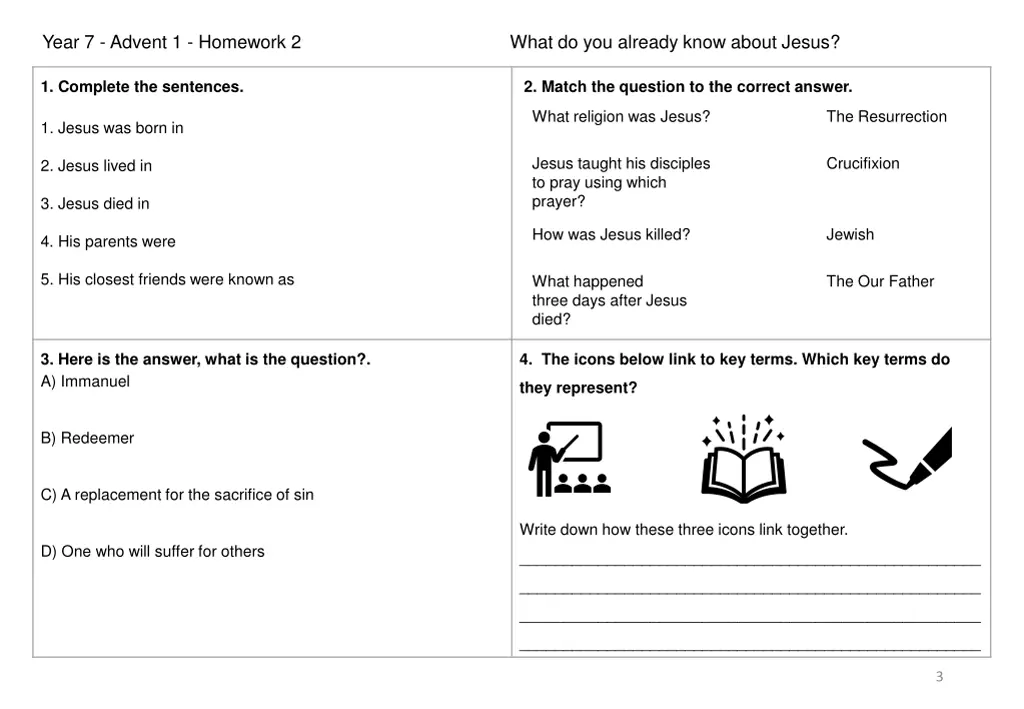 year 7 advent 1 homework 2 what do you already