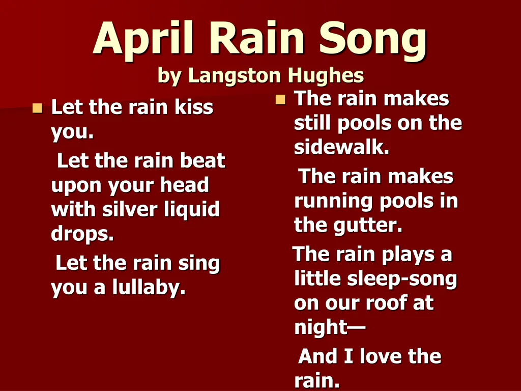 april rain song by langston hughes let the rain