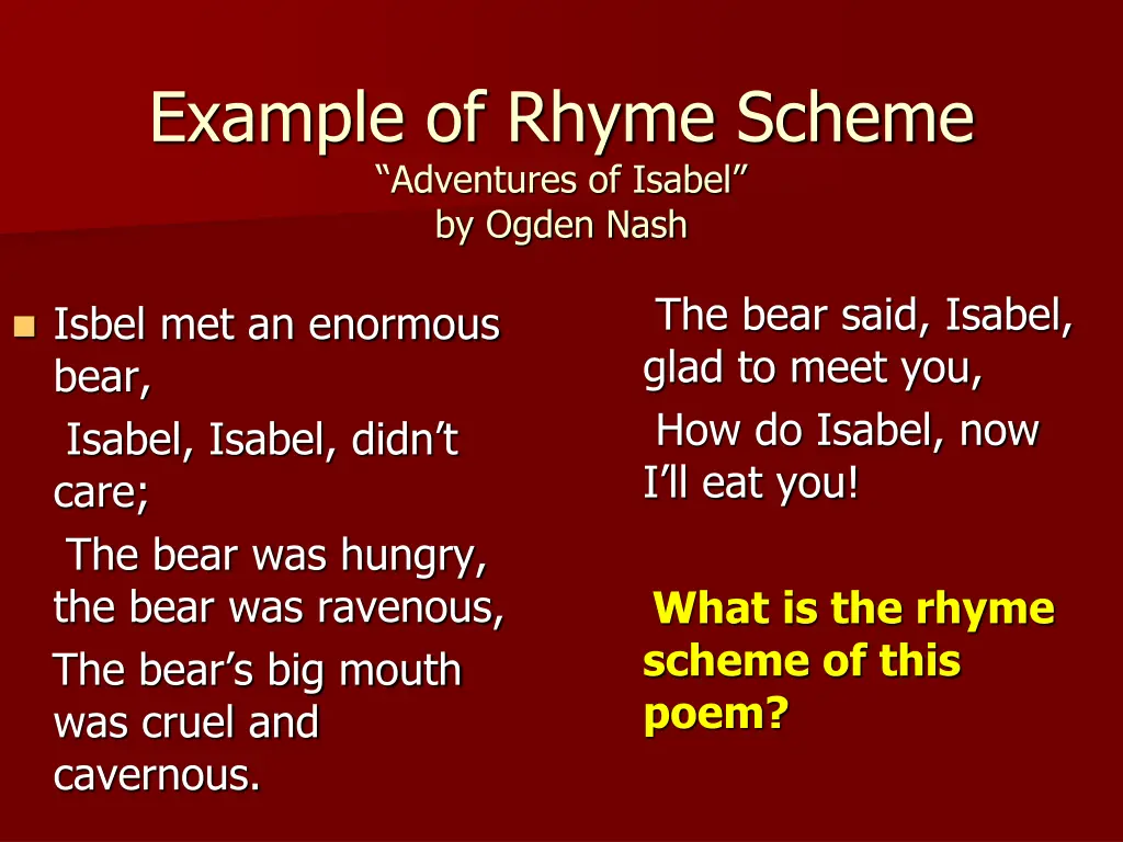 example of rhyme scheme adventures of isabel