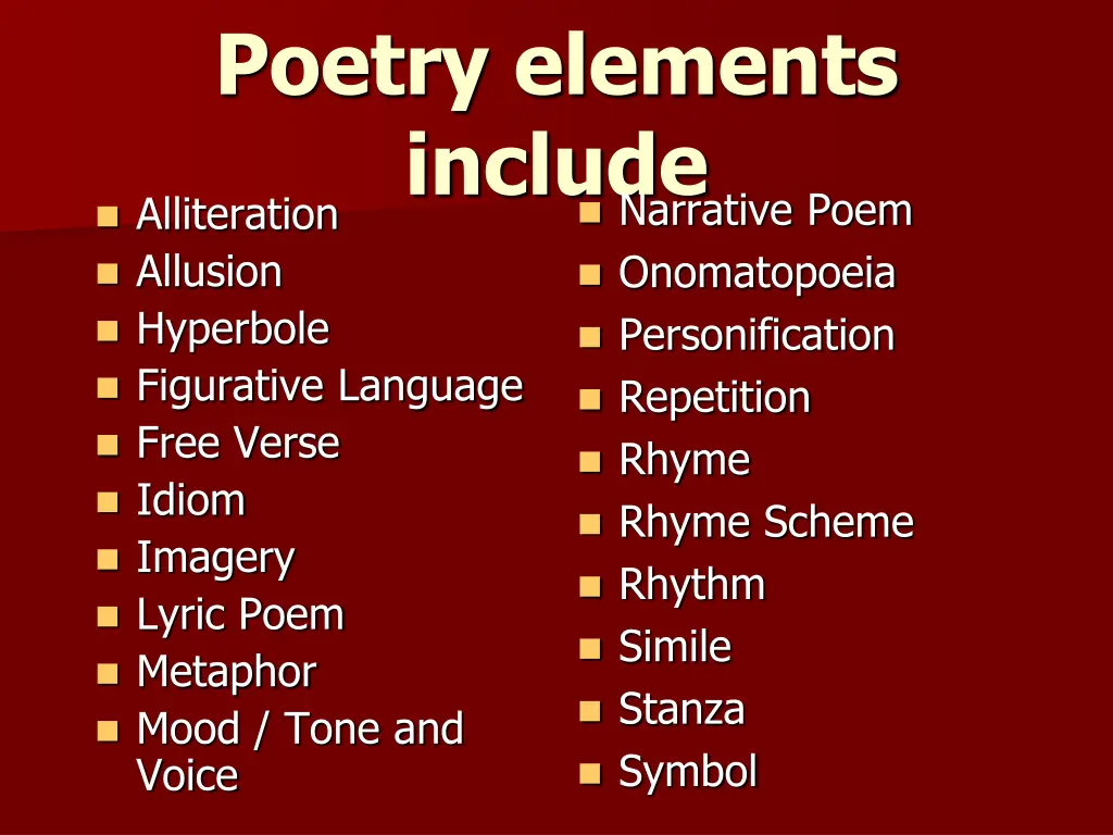 poetry elements include alliteration allusion